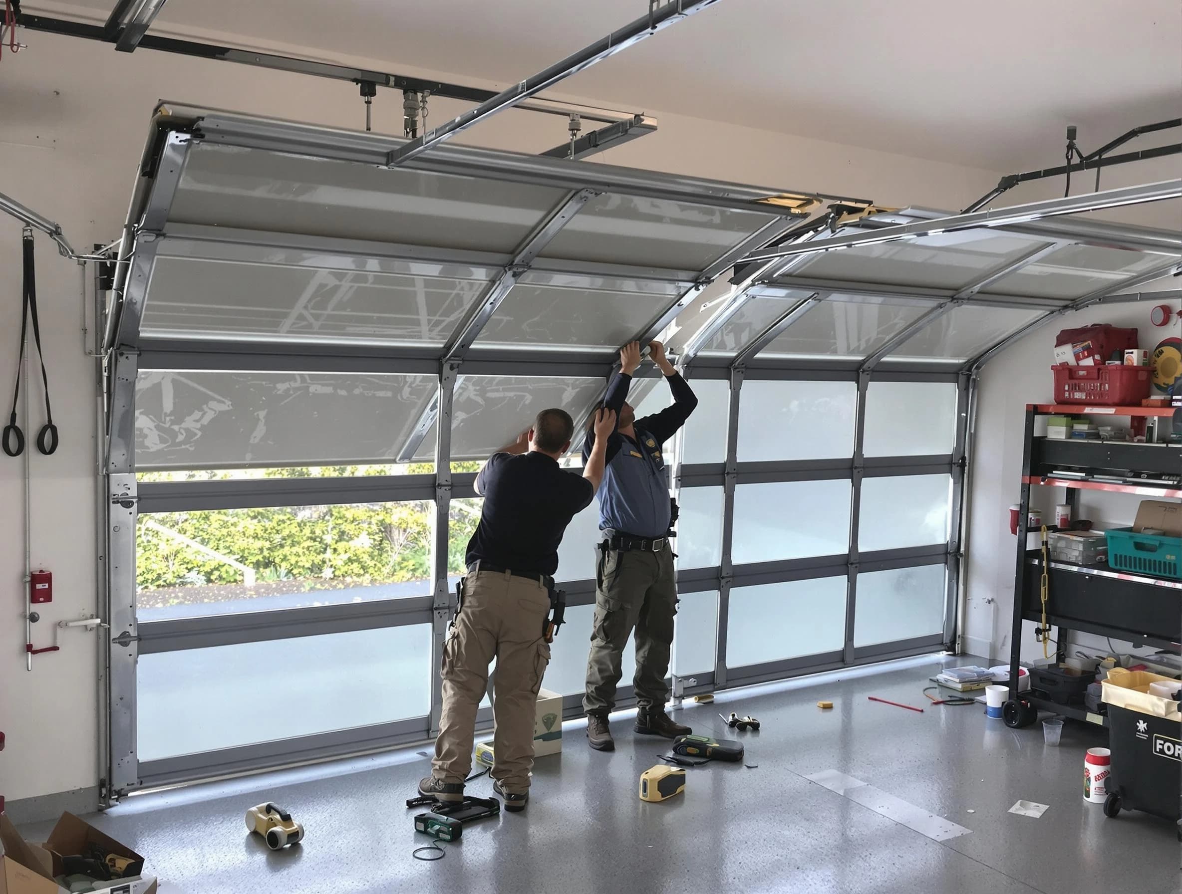 Hiram Garage Door Repair expert performing precise panel replacement on Hiram garage door