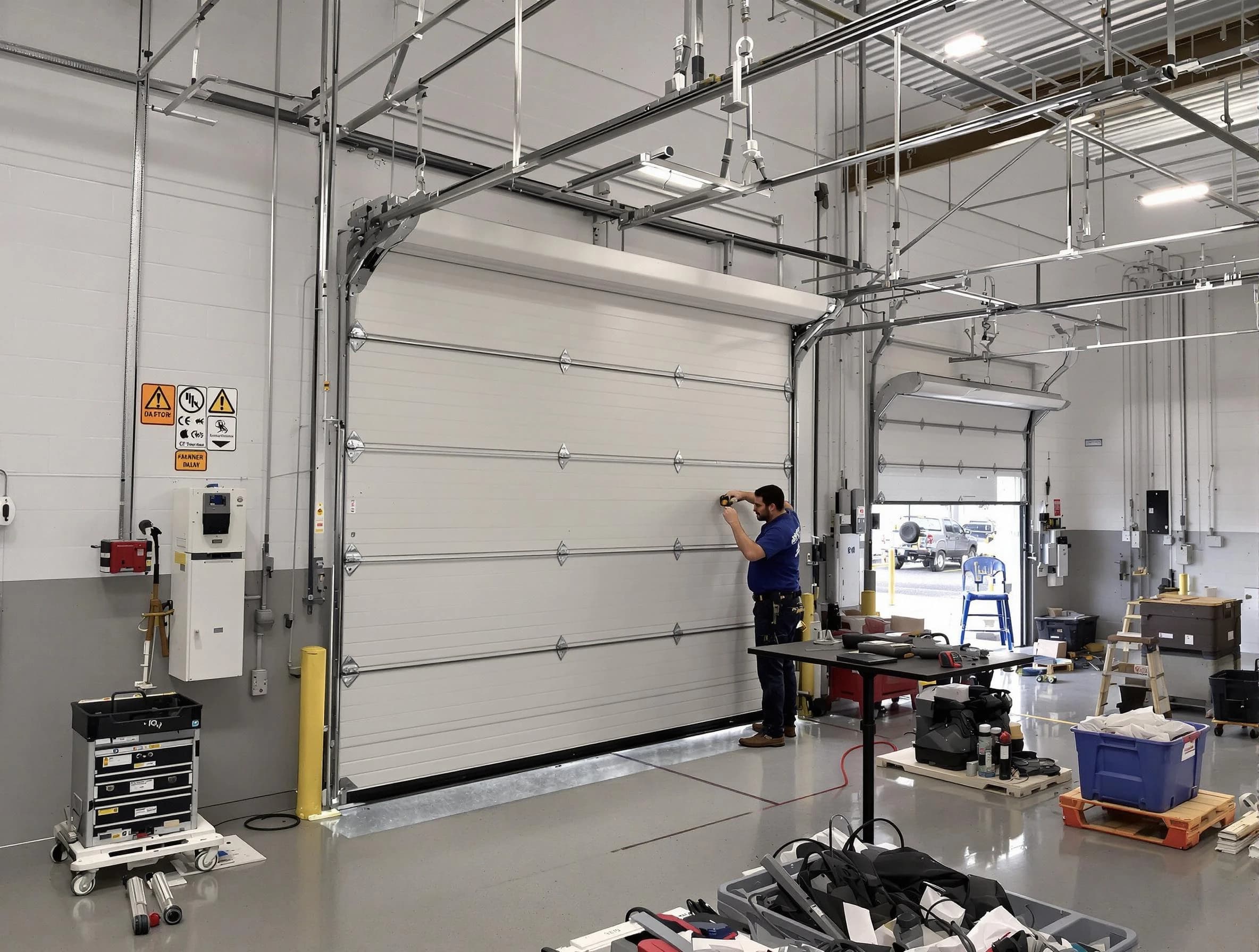 Commercial garage door repair being performed by Hiram Garage Door Repair expert in Hiram