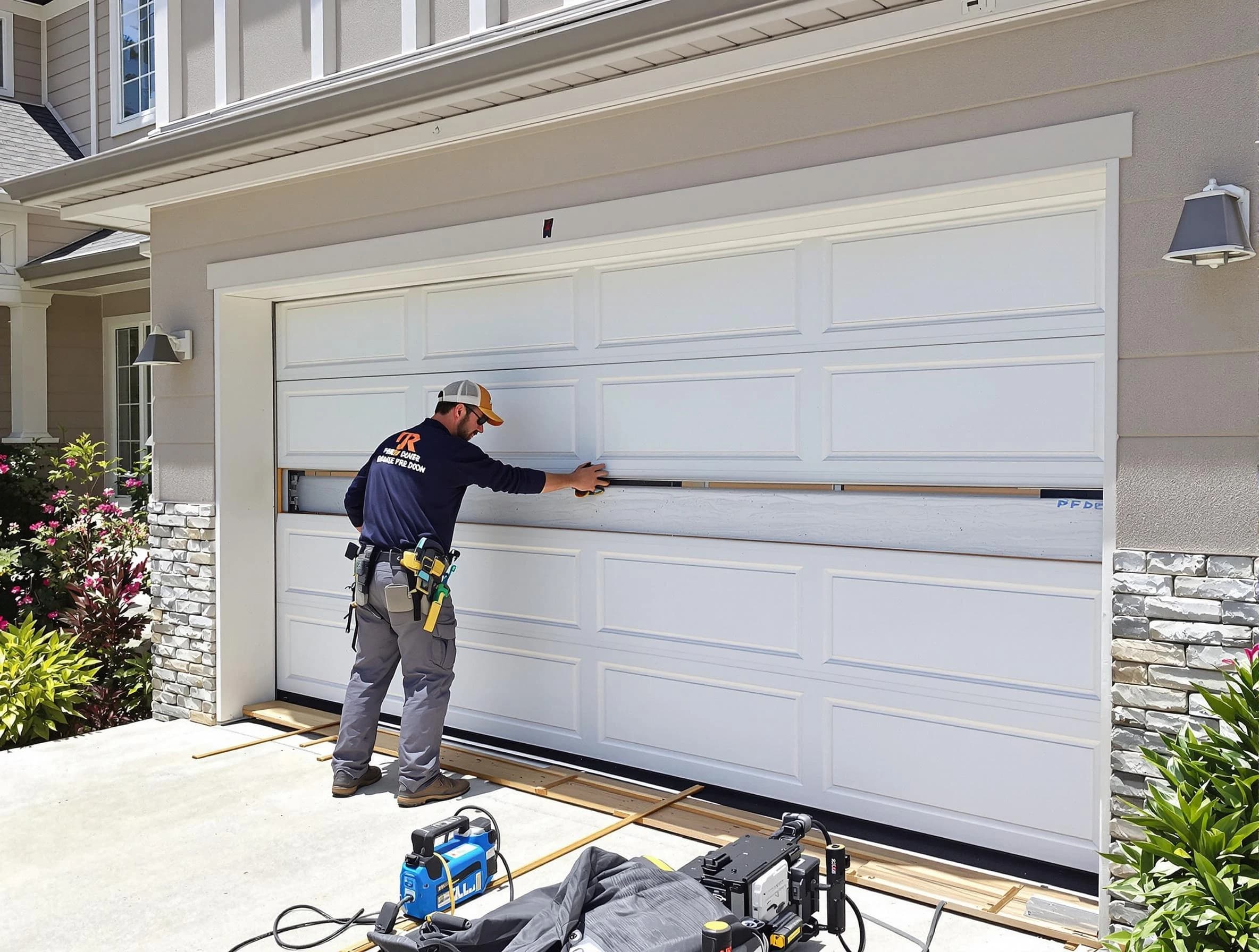 Hiram Garage Door Repair team performing complete garage door replacement at Hiram residence