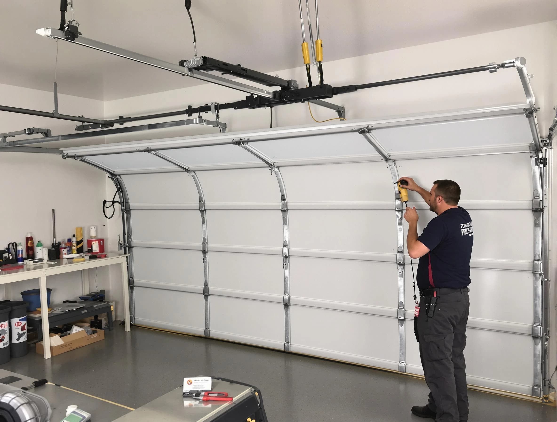 Hiram Garage Door Repair certified technician performing overhead door system repair in Hiram