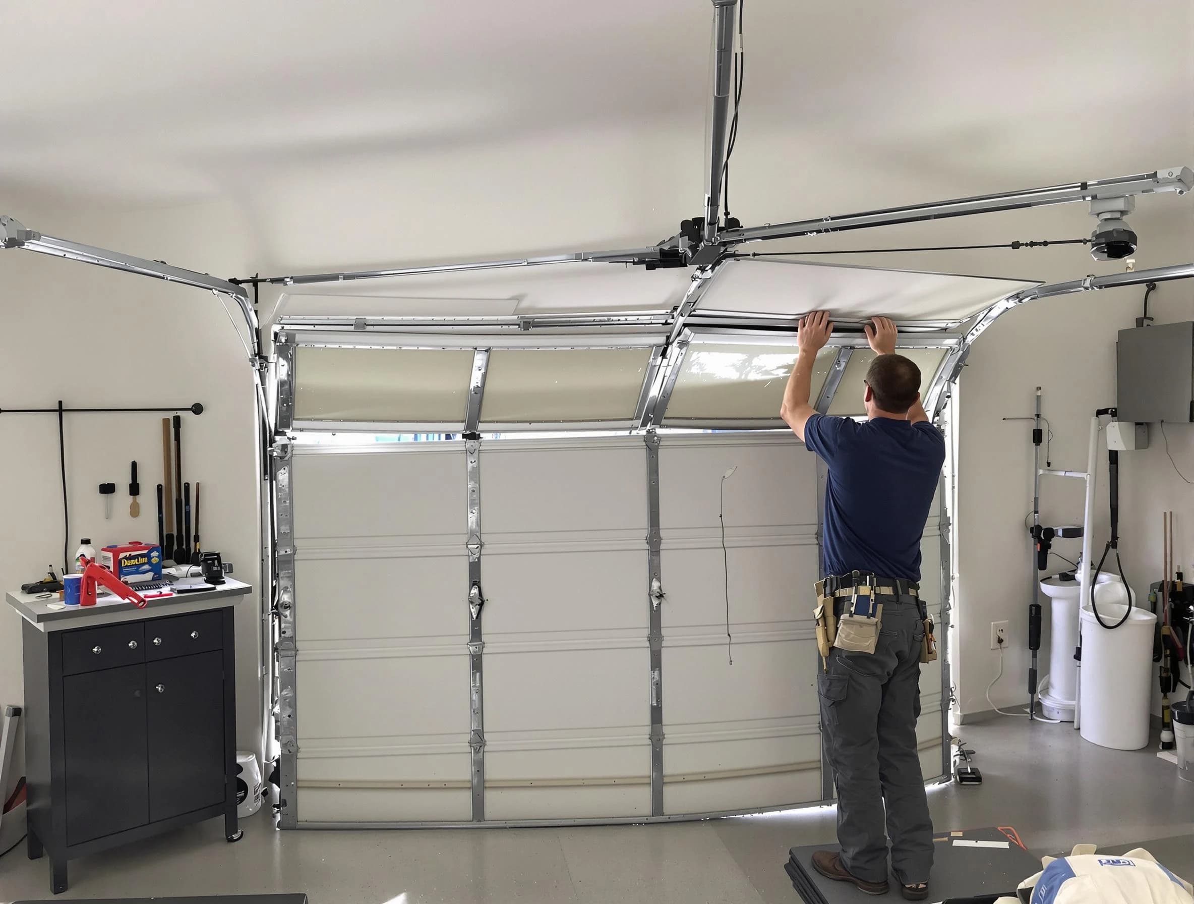 Hiram Garage Door Repair specialist performing precise section replacement on Hiram garage door