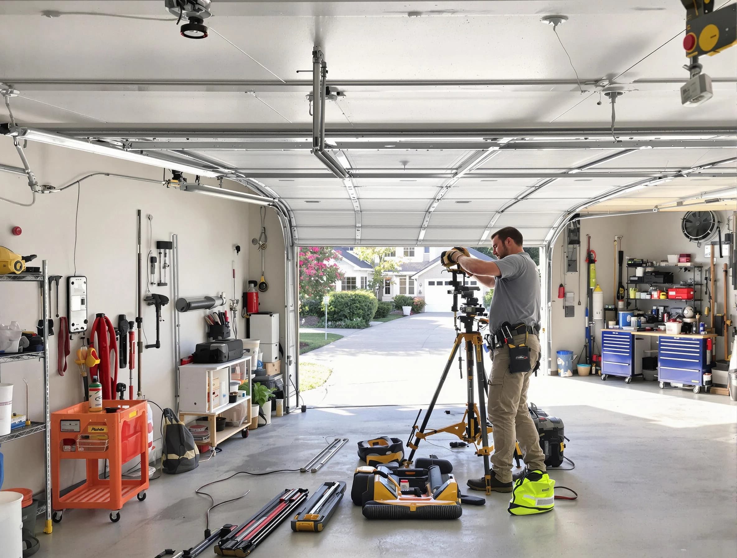 Hiram Garage Door Repair specialist performing laser-guided track alignment in Hiram