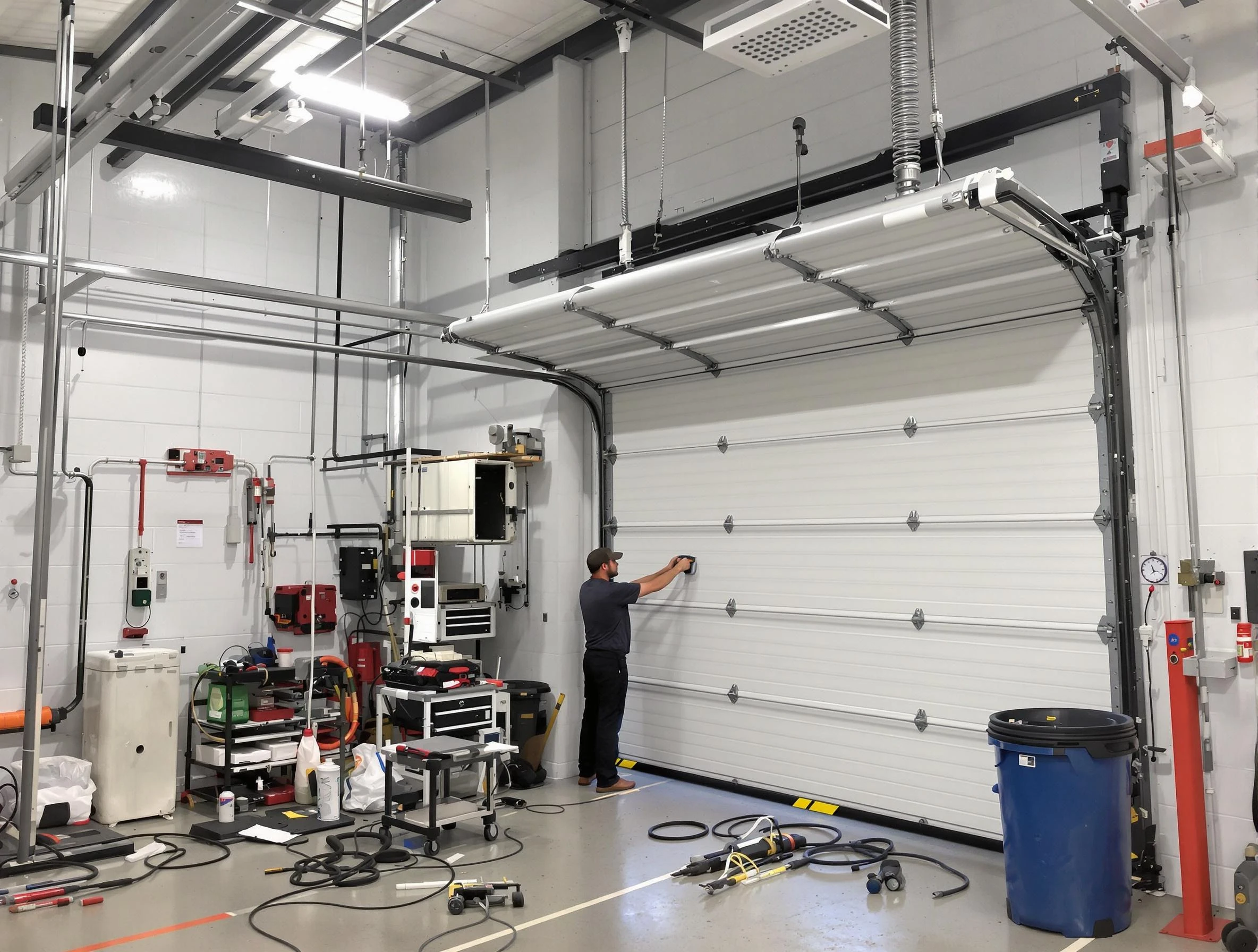 Hiram Garage Door Repair certified technician performing commercial door repair at a Hiram business facility