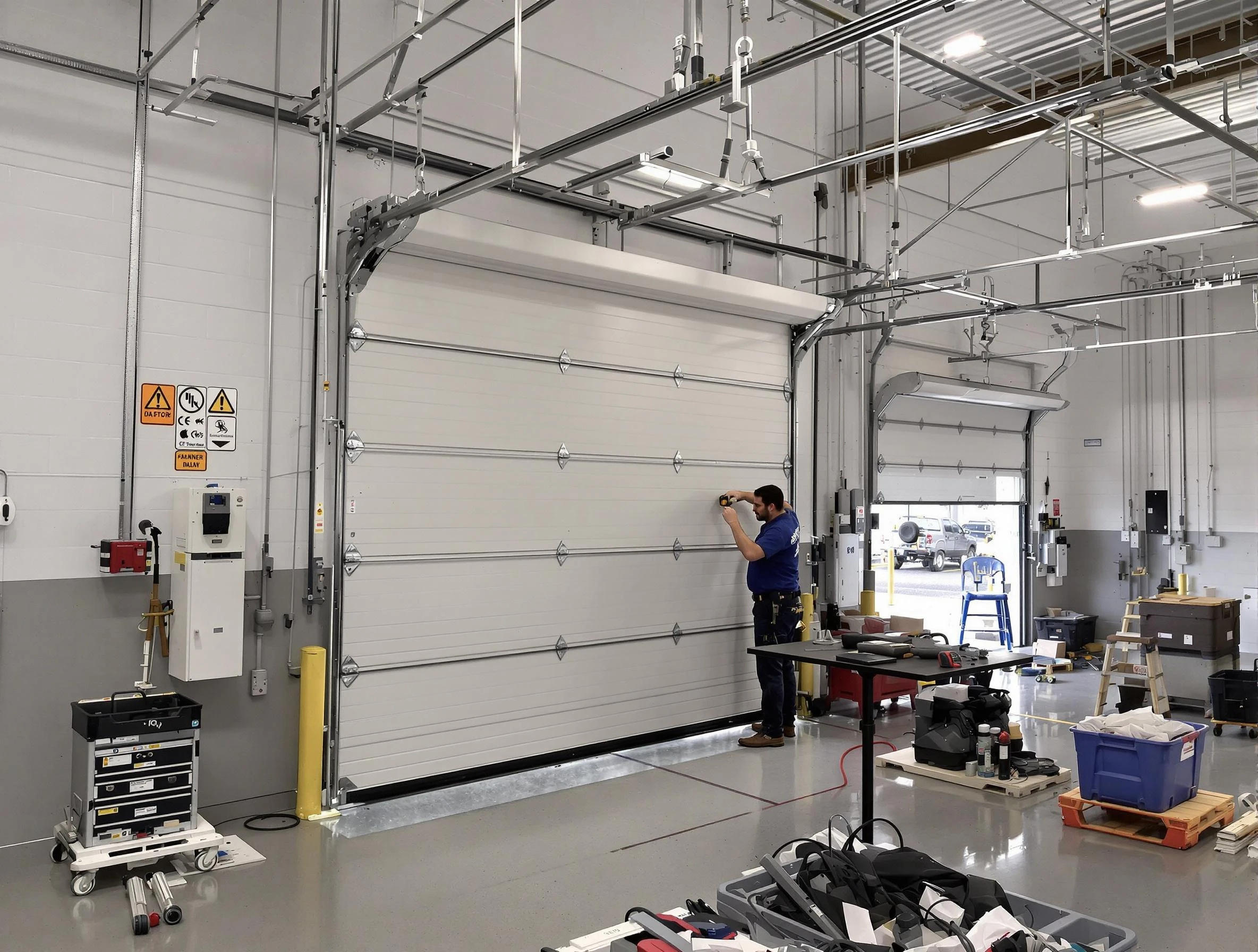 Commercial garage door repair being performed by Hiram Garage Door Repair expert in Hiram
