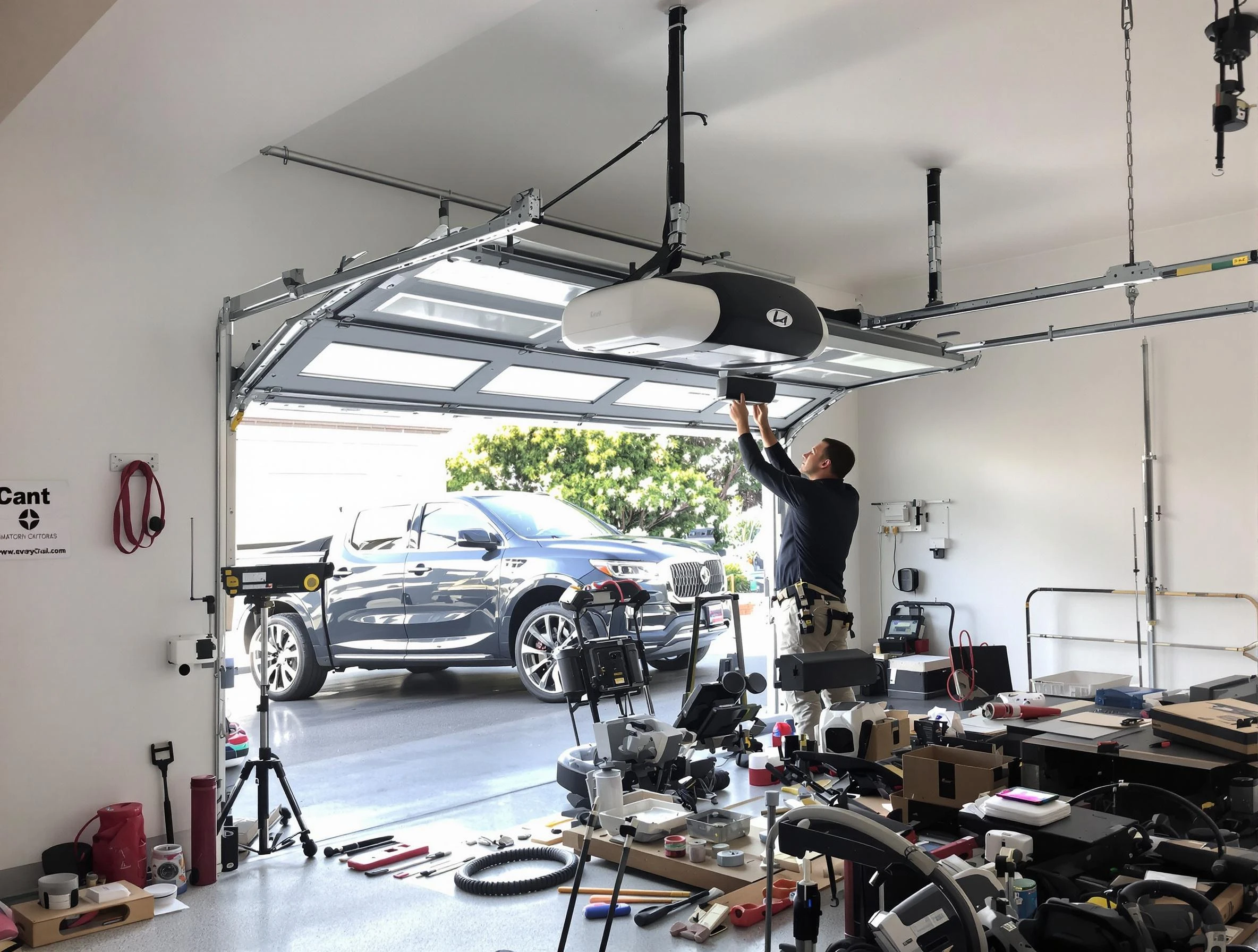 Hiram Garage Door Repair specialist installing smart garage door opener system in Hiram home