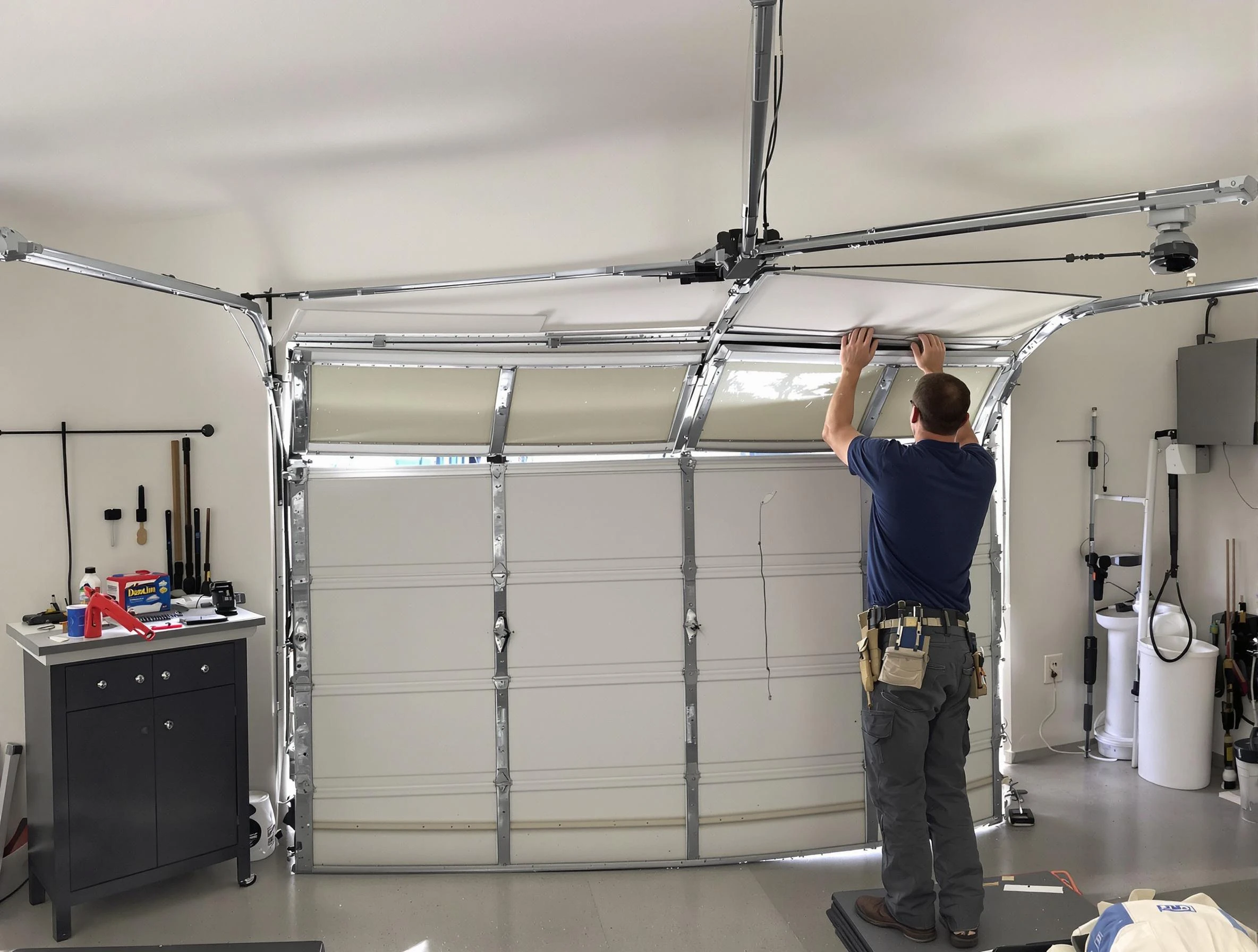 Hiram Garage Door Repair specialist performing precise section replacement on Hiram garage door